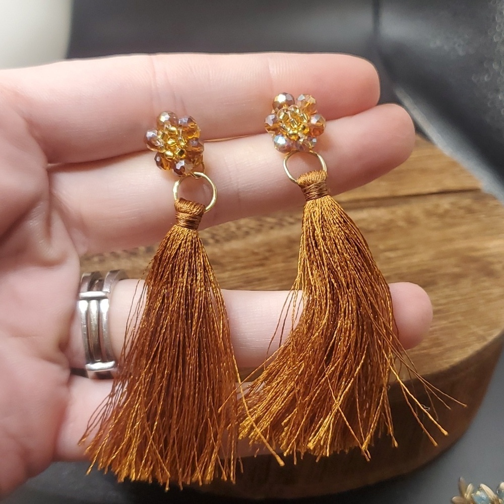 E2158 Swarovski crystal‎ fall tassel harvest earrings